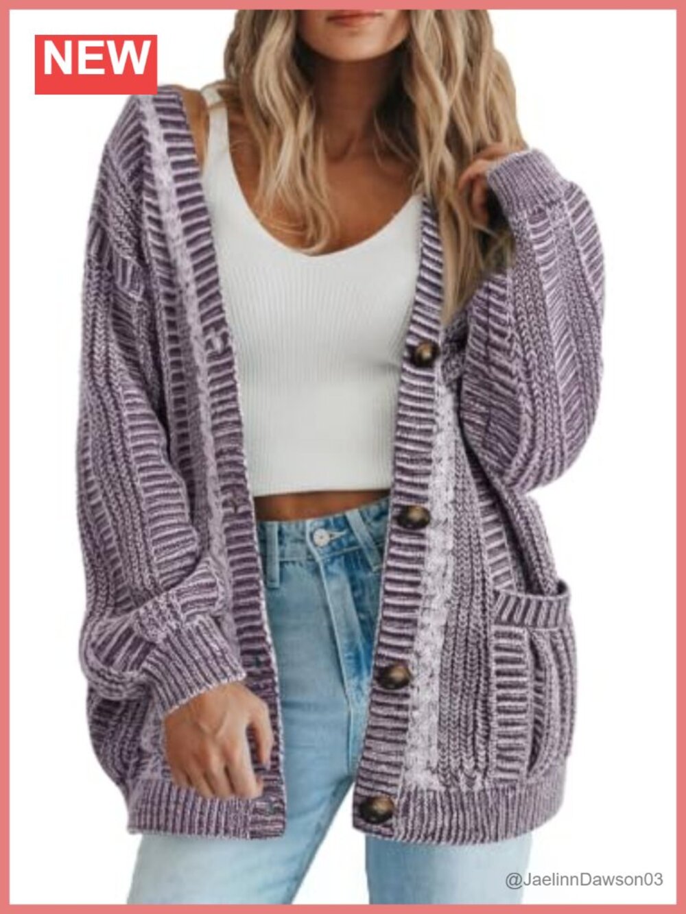 Oversized Cable Knit Cardigan Sweater with Puff Sleeves & Pockets